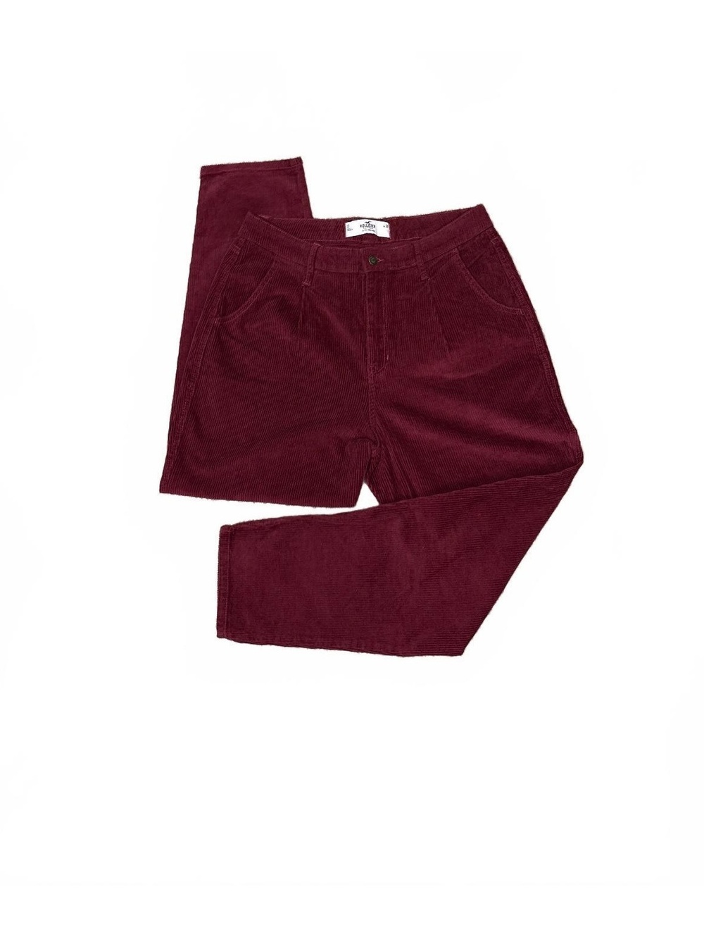 Hollister Ultra High Rise Corduroy Pants Women Size 13 W31 Burgundy Pleated